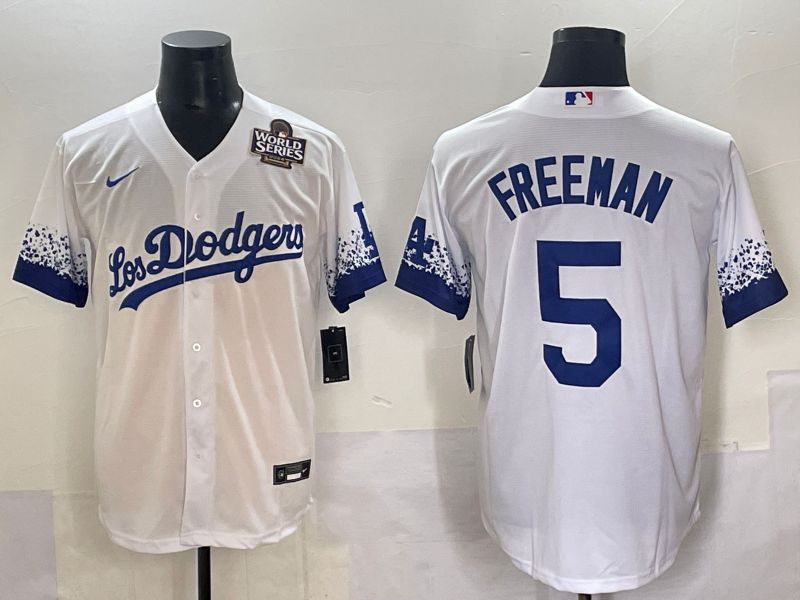 Men Los Angeles Dodgers #5 Freeman White blue City Edition Nike MLB Jersey style 6